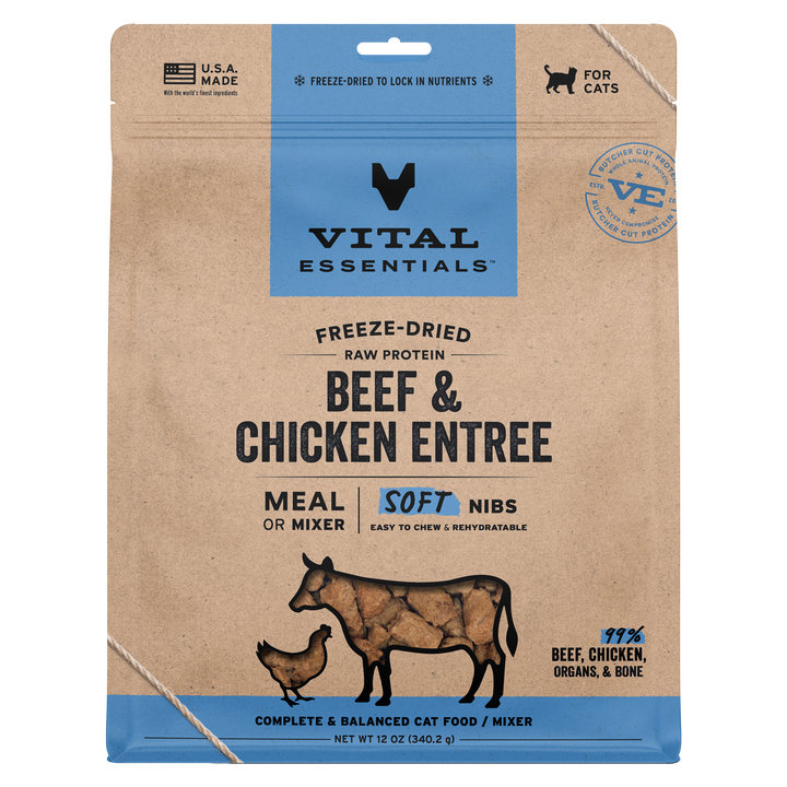 [NEW!] Vital Essentials Freeze Dried Raw Soft Nibs Food for Cats 12oz - Beef & Chicken (new value size)