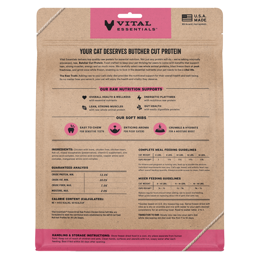 [NEW!] Vital Essentials Freeze Dried Raw Soft Nibs Food for Cats 12oz - Chicken (new value size)