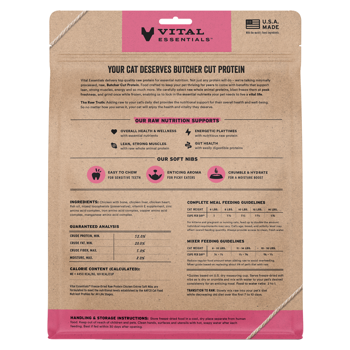 [NEW!] Vital Essentials Freeze Dried Raw Soft Nibs Food for Cats 12oz - Chicken (new value size)