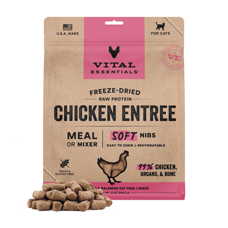 [NEW!] Vital Essentials Freeze Dried Raw Soft Nibs Food for Cats 12oz - Chicken (new value size)