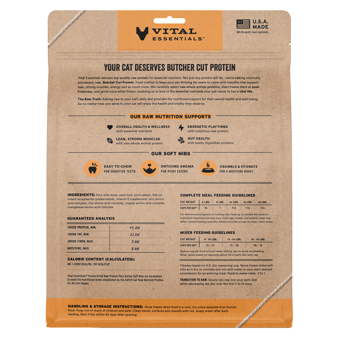 [NEW!] Vital Essentials Freeze Dried Raw Soft Nibs Food for Cats 12oz - Pork (new value size)
