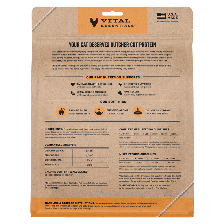 [NEW!] Vital Essentials Freeze Dried Raw Soft Nibs Food for Cats 12oz - Pork (new value size)