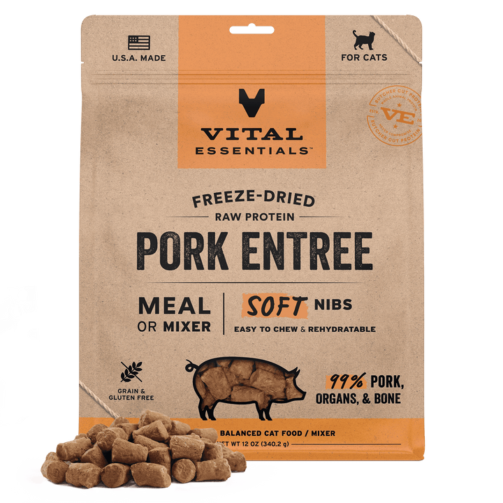 [NEW!] Vital Essentials Freeze Dried Raw Soft Nibs Food for Cats 12oz - Pork (new value size)