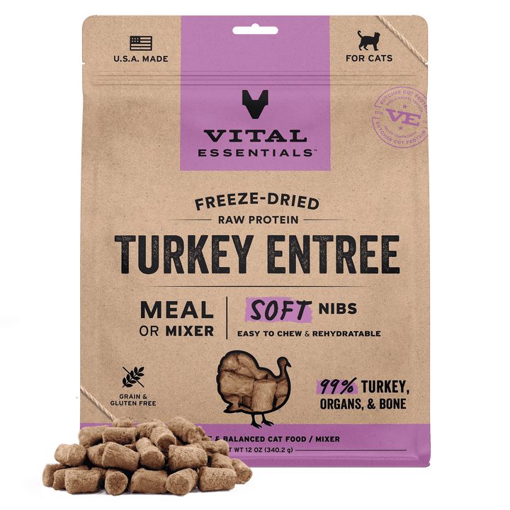 [NEW!] Vital Essentials Freeze Dried Raw Soft Nibs Food for Cats 12oz - Turkey (new value size)