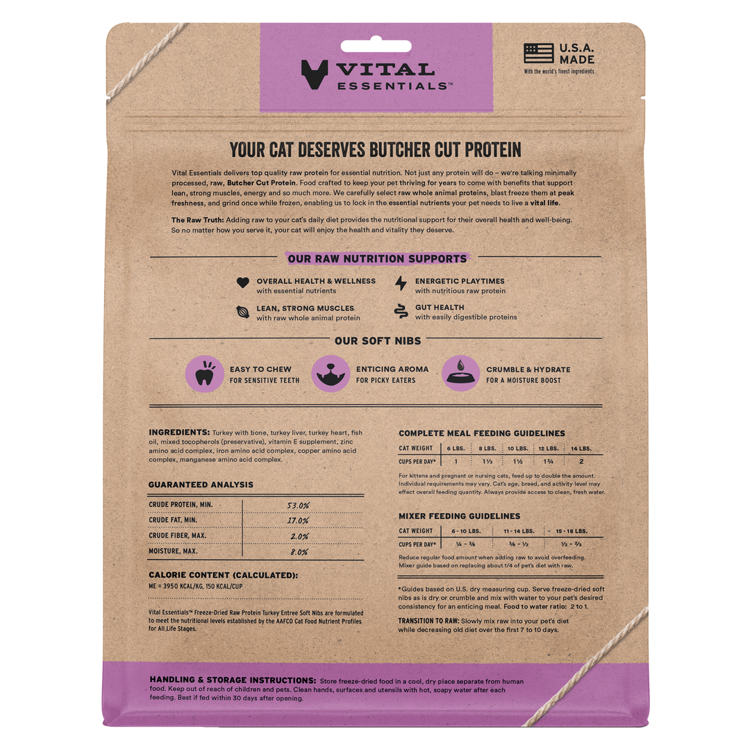 [NEW!] Vital Essentials Freeze Dried Raw Soft Nibs Food for Cats 12oz - Turkey (new value size)
