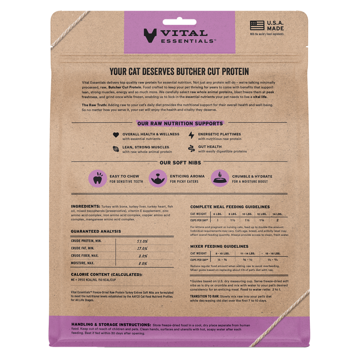 [NEW!] Vital Essentials Freeze Dried Raw Soft Nibs Food for Cats 12oz - Turkey (new value size)