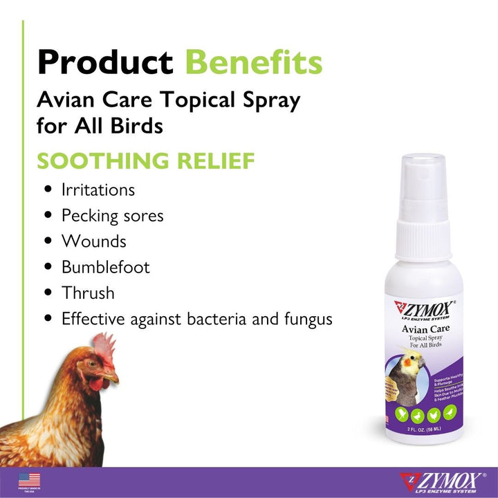 ZYMOX® Avian Care Topical Spray For All Birds (2 fl oz/59ml) -for treating abrasions, wounds, and other skin irritations
