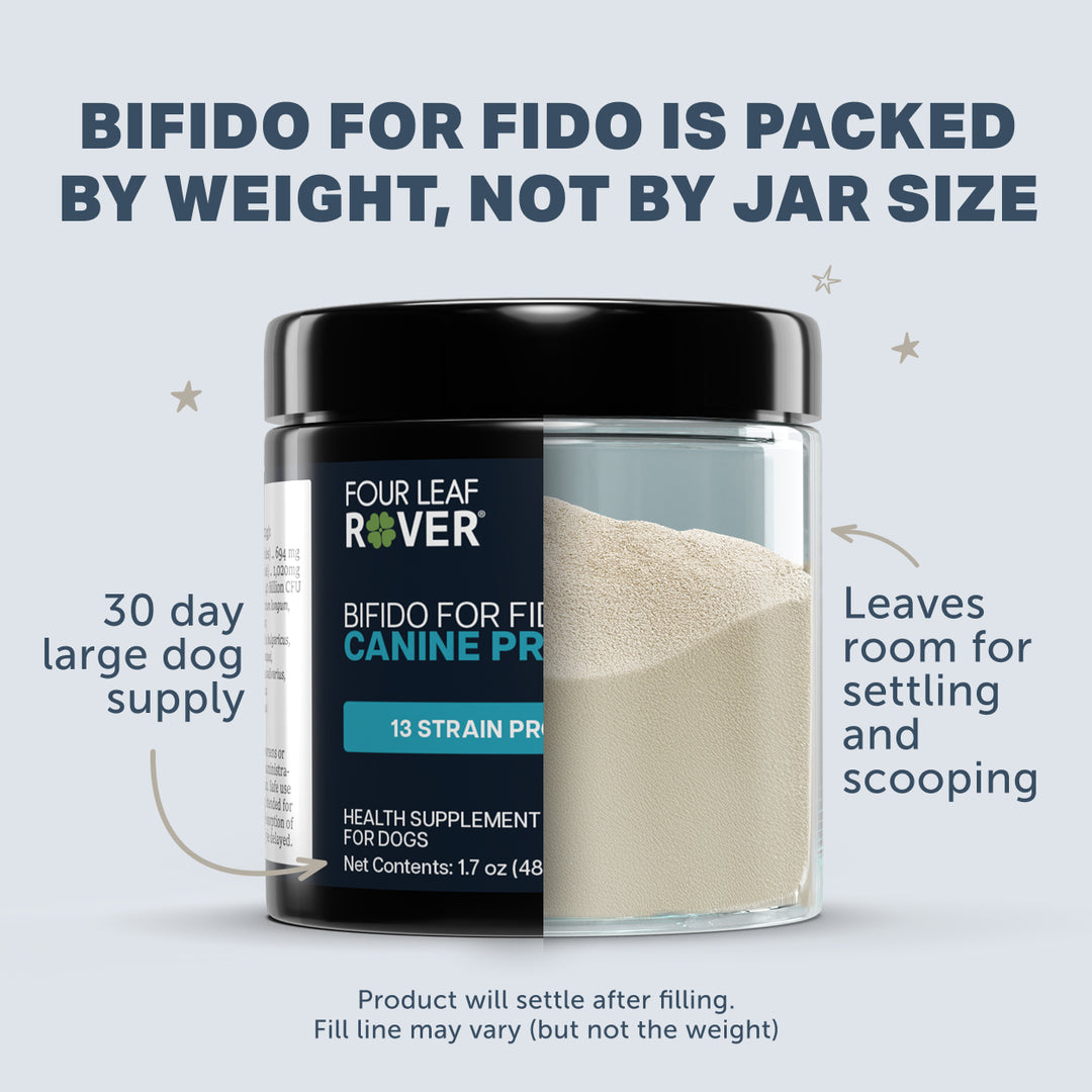 Four Leaf Rover BIFIDO FOR FIDO for Dogs (48.3g). 13 Strain Probiotics Blend With Organic Prebiotics