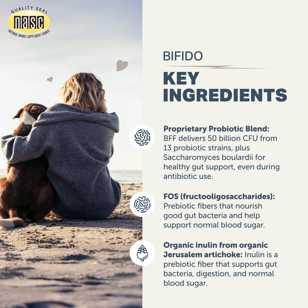 Four Leaf Rover BIFIDO FOR FIDO for Dogs (48.3g). 13 Strain Probiotics Blend With Organic Prebiotics