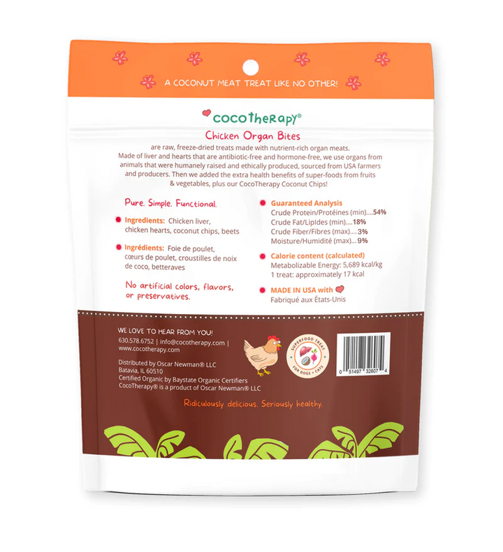 CocoTherapy® Organ Bites! Chicken Organs + Beets + Coconut (85g) - Raw Organ Meat Treat for dogs and cats