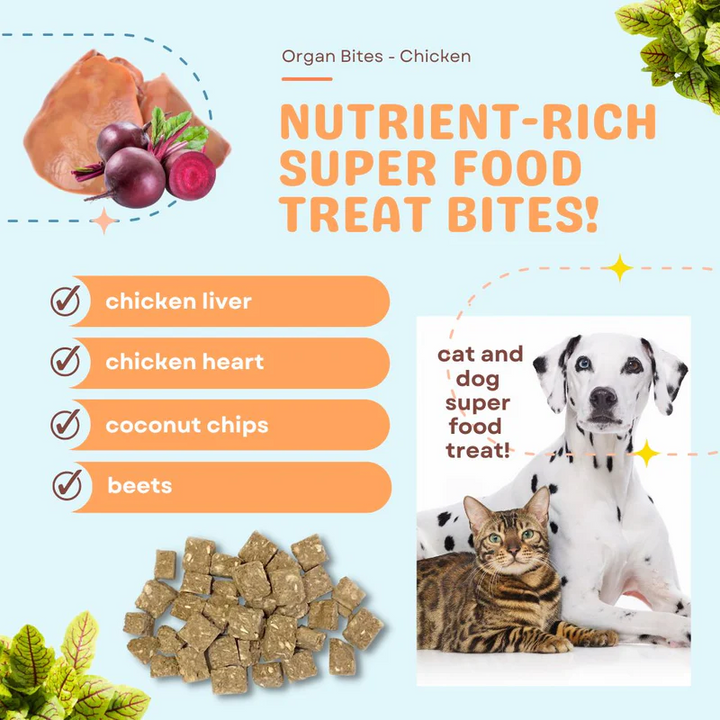 CocoTherapy® Organ Bites! Chicken Organs + Beets + Coconut (85g) - Raw Organ Meat Treat for dogs and cats