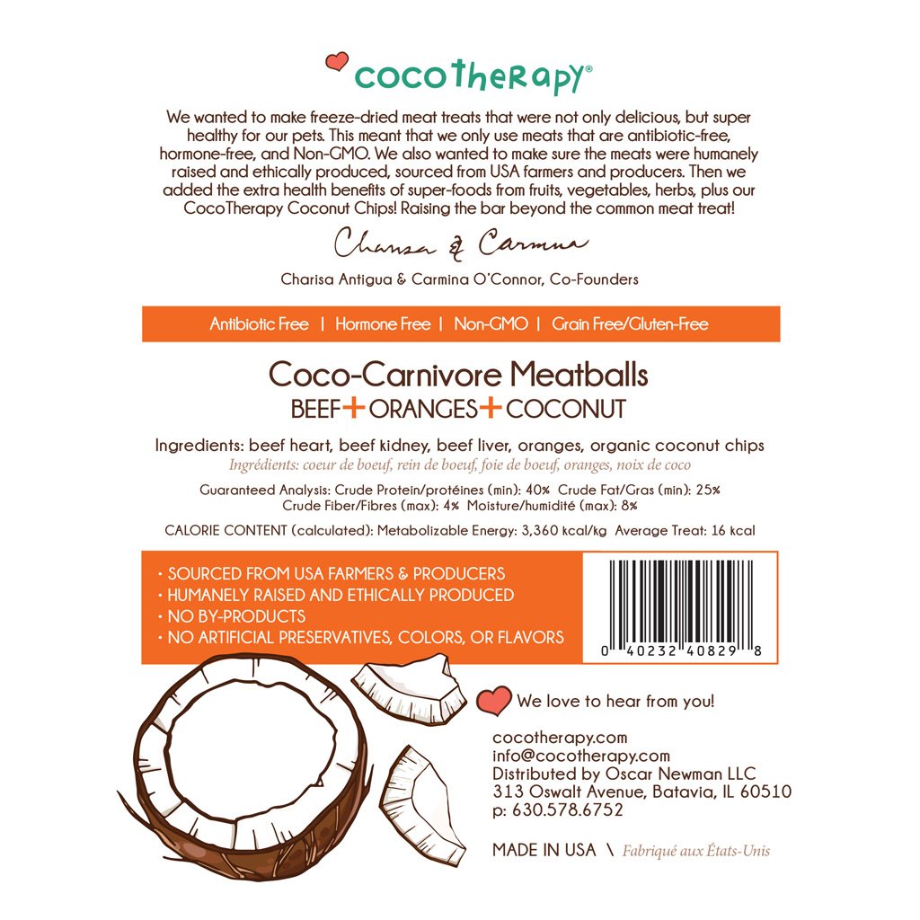 CocoTherapy® Coco-Carnivore Meatballs (70g) – Beef + Orange + Coconut - Meat Treats for dogs and cats