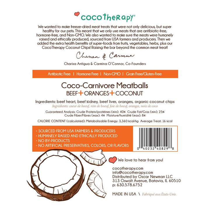 CocoTherapy® Coco-Carnivore Meatballs (70g) – Beef + Orange + Coconut - Meat Treats for dogs and cats