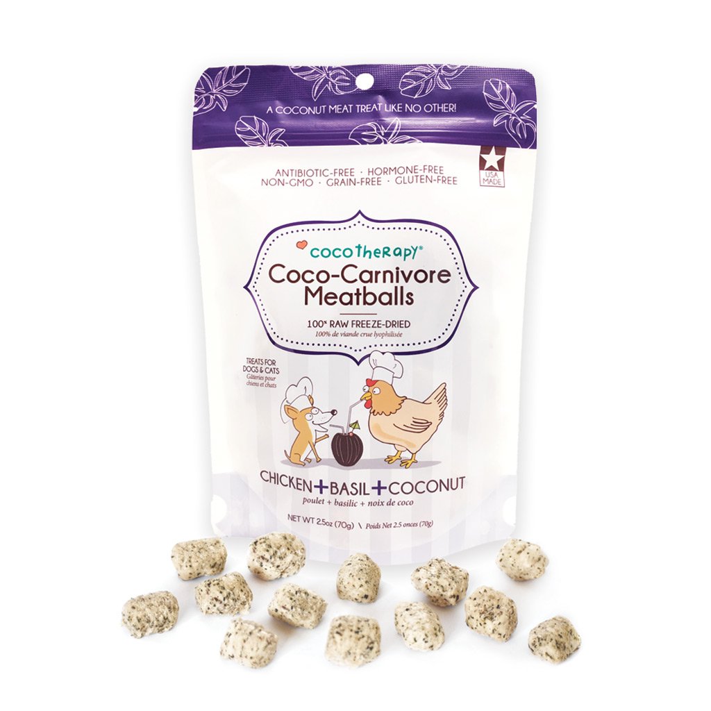 CocoTherapy® Coco-Carnivore Meatballs (70g) – Chicken + Basil + Coconut - Meat Treats for dogs and cats