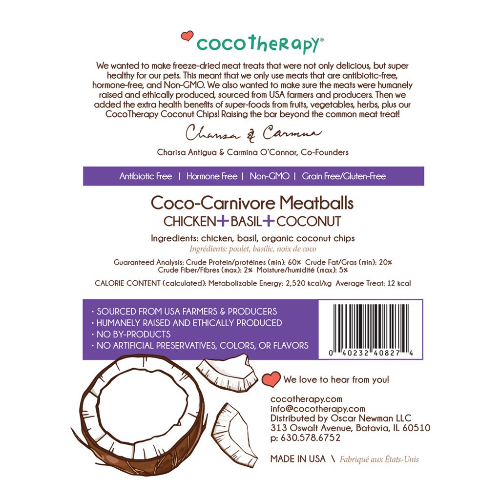 CocoTherapy® Coco-Carnivore Meatballs (70g) – Chicken + Basil + Coconut - Meat Treats for dogs and cats