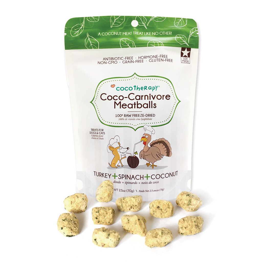 CocoTherapy® Coco-Carnivore Meatballs (70g) – Turkey + Spinach + Coconut - Meat Treats for dogs and cats