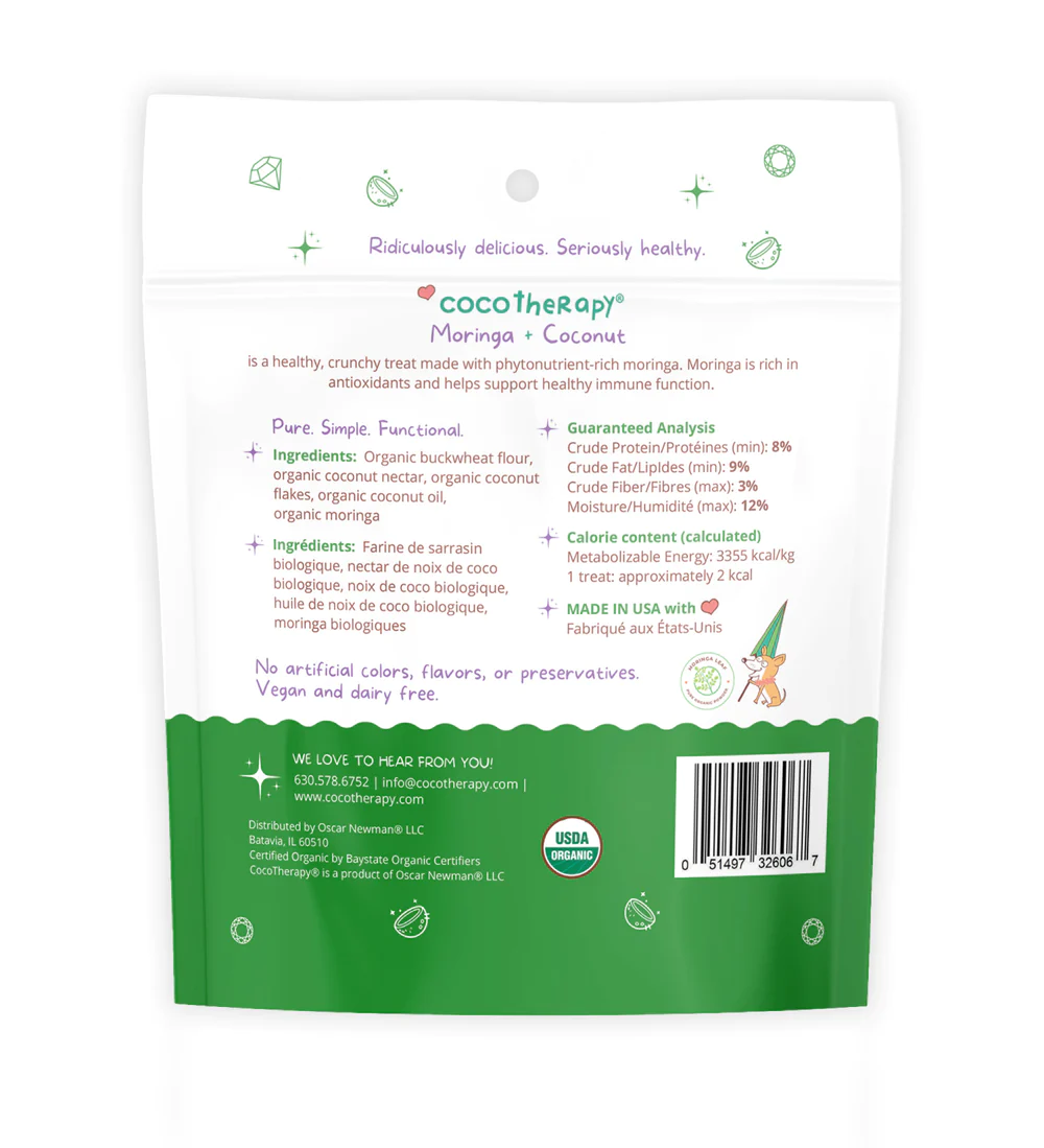 CocoTherapy® Coco-Gems Training Treats Moringa + Coconut (141g)- Organic Training Treat for dogs