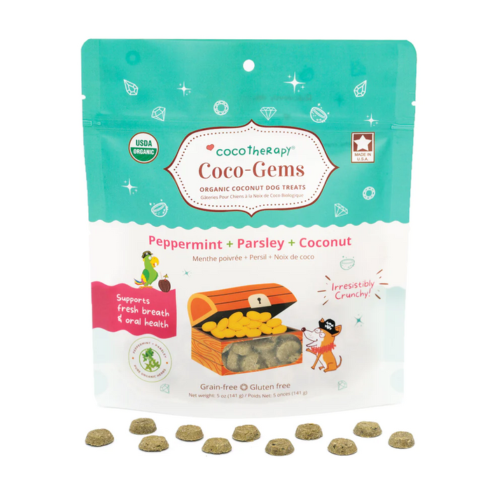 CocoTherapy® Coco-Gems Training Treats Peppermint + Parsley (141g) - Organic Training Treat for dogs