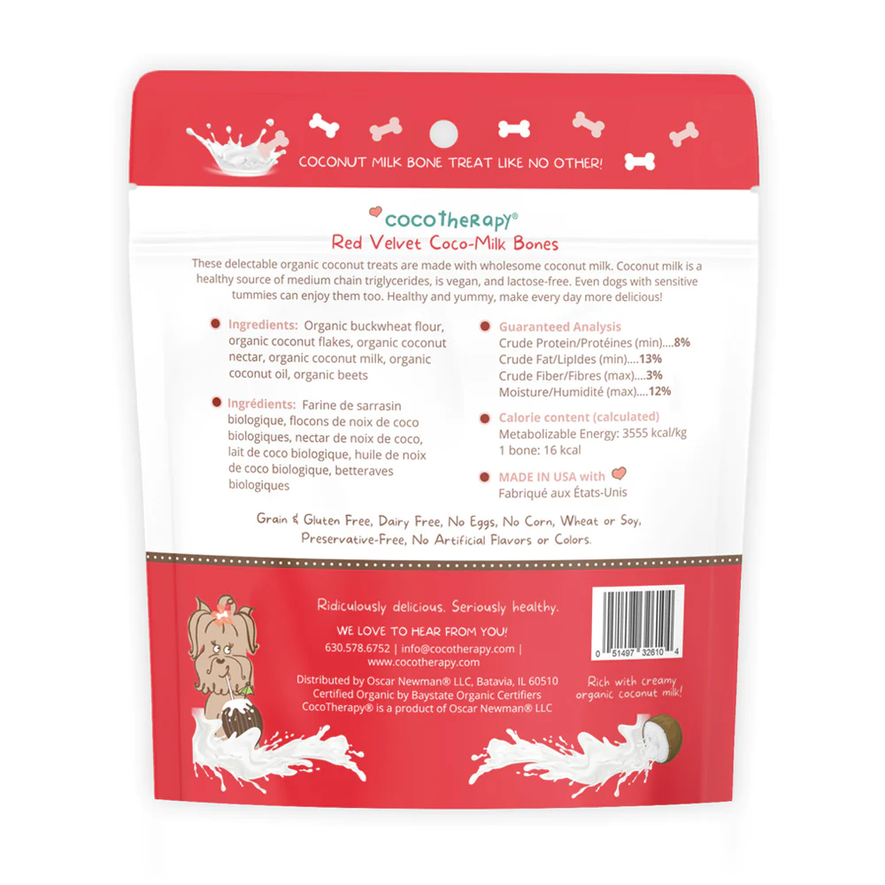 CocoTherapy® Coco-Milk Bones Red Velvet Biscuit (170g) - Organic Coconut Treat for dogs