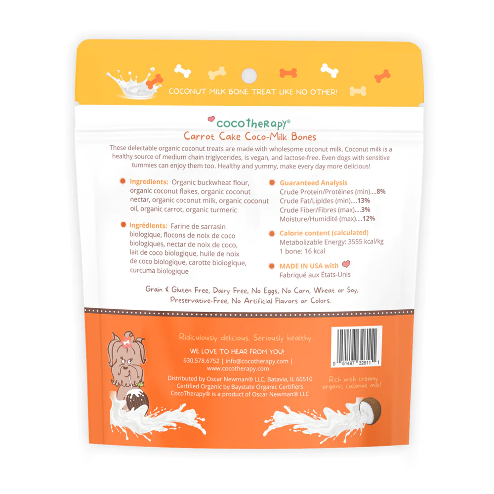 CocoTherapy® Coco-Milk Bones Carrot Cake Biscuit (170g) - Organic Coconut Treat for dogs