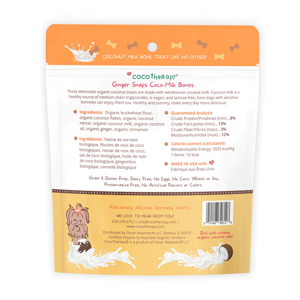 CocoTherapy® Coco-Milk Bones Ginger Snaps Biscuit (170g) - Organic Coconut Treat for dogs