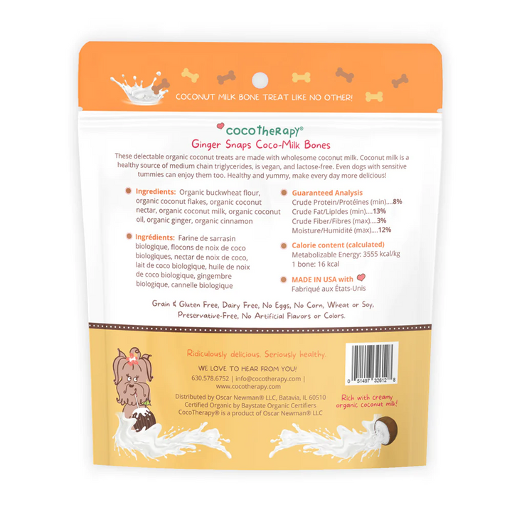 CocoTherapy® Coco-Milk Bones Ginger Snaps Biscuit (170g) - Organic Coconut Treat for dogs