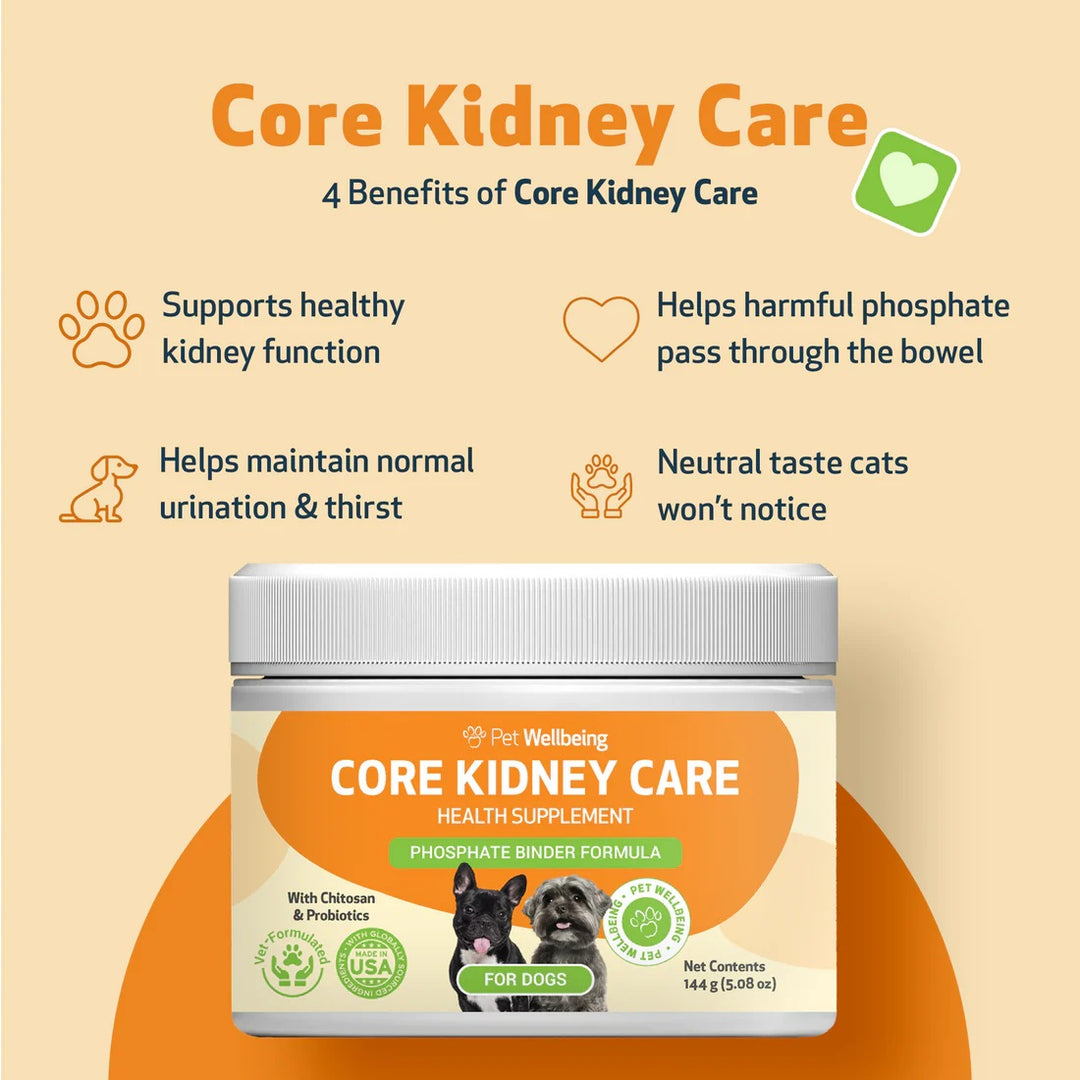 Pet Wellbeing Core Kidney Care (144g) - Daily Phosphate Binder for Cats & Dogs