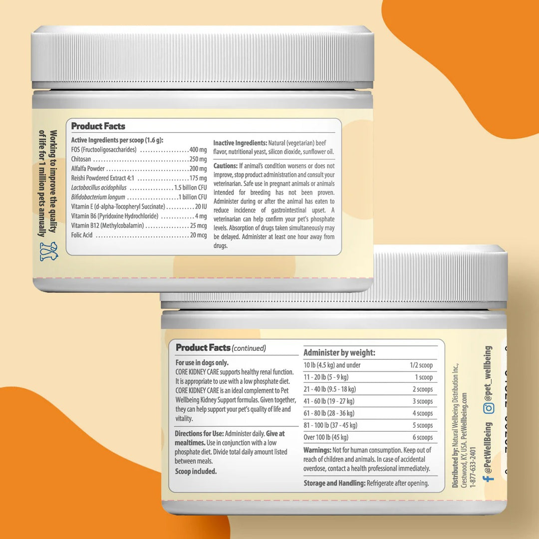 Pet Wellbeing Core Kidney Care (144g) - Daily Phosphate Binder for Cats & Dogs