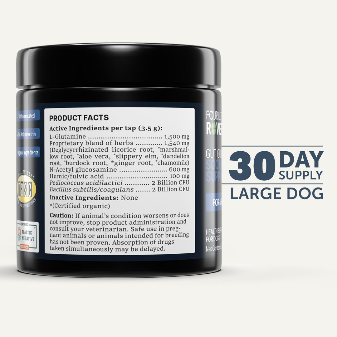 Four Leaf Rover GUT GUARD for Dogs (106g) . Soothing Gut Support for a Healthy Gut Lining
