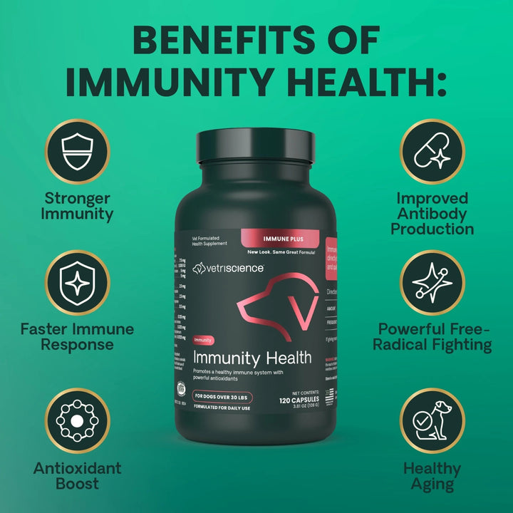 [NEW LOOK!] VetriScience Immunity Health for Medium & Large Dogs, formally known as Immune Plus - Immunity Support for Dogs (120 capsules)