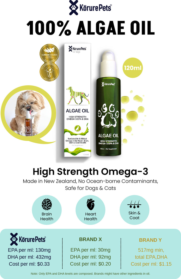 Kōrure Pets Dog Algae Oil (Brain, Heart and Coat Health) - 120ml