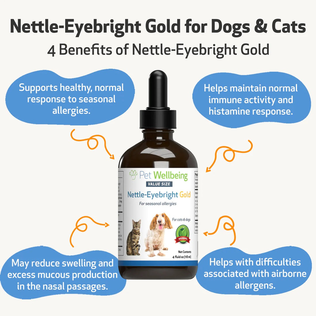 Pet Wellbeing - Nettle-Eyebright Gold - Allergy Defense for Cats & Dogs with Seasonal Sneezing or Stuffy Nose (2oz / 59ml)
