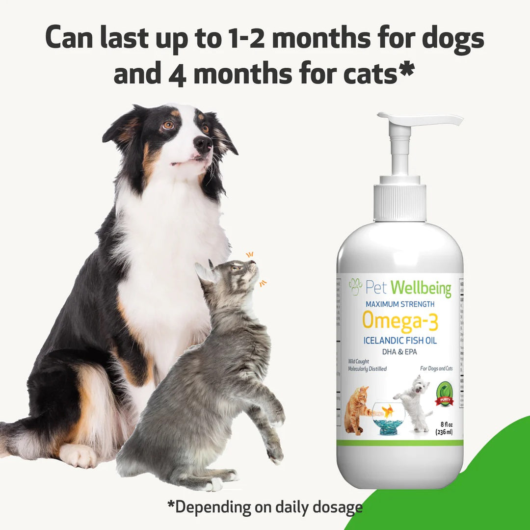 Pet Wellbeing - Omega-3 Daily Wellness - for Skin, Joint, Brain, and Heart Health  (8 oz / 236ml)