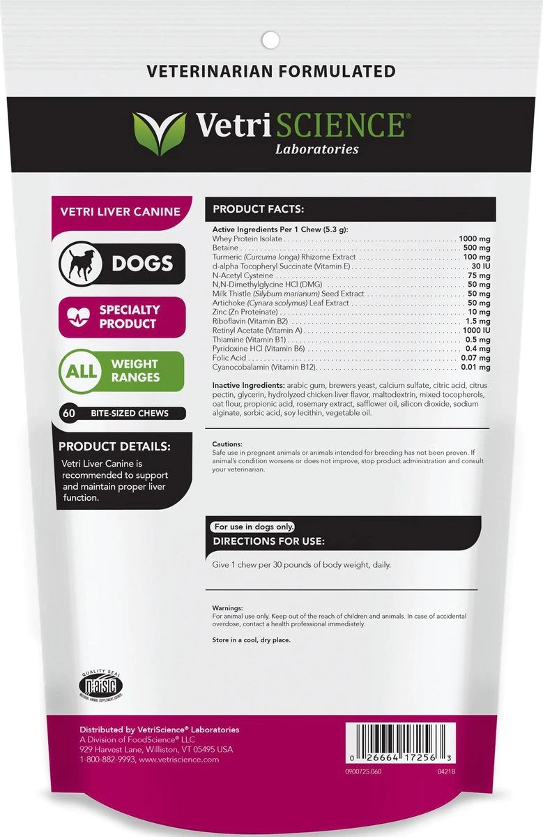 VetriScience® - Vetri Liver Canine Milk Thistle Supplement for Dogs (60 Chews)