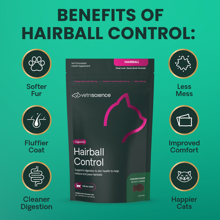 [NEW LOOK!] VetriScience Hairball Control Supplement for Cats (60 chews)