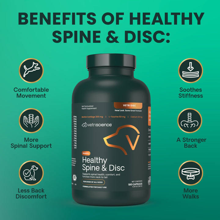 [NEW LOOK!] VetriScience Healthy Spine & Disc, formally known as Vetri Disc Spinal Support Supplement for Dogs (180 capsules)