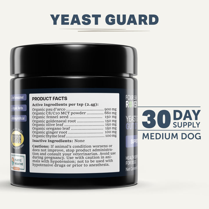 Four Leaf Rover YEAST GUARD PLUS. Herbal Support Kit for Dogs