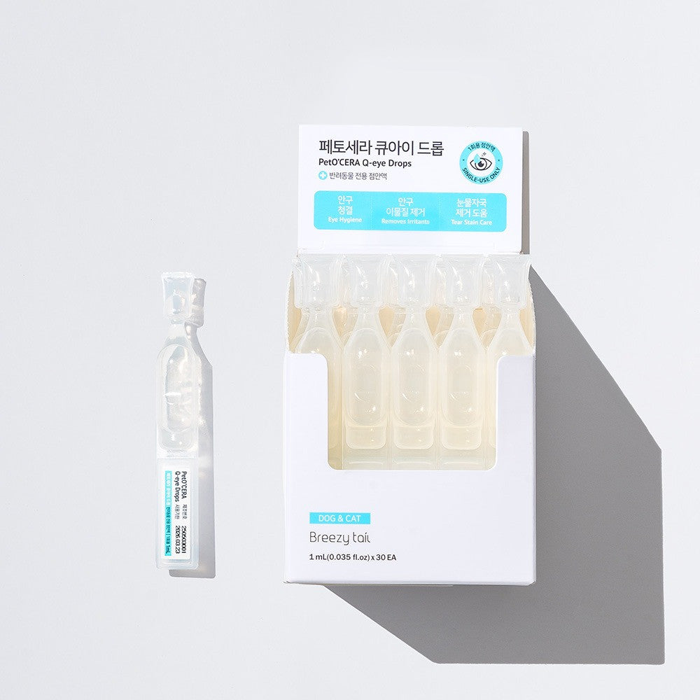 PetO CERA Q-Eye Drops 1ml x 30 - Sterile hydrating eye drops with tear-like pH for dogs