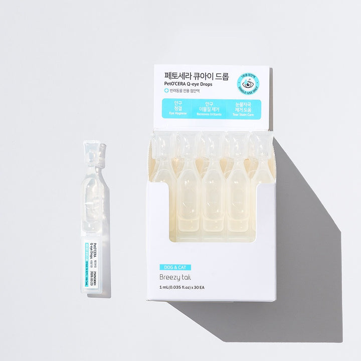 PetO CERA Q-Eye Drops 1ml x 30 - Sterile hydrating eye drops with tear-like pH for dogs