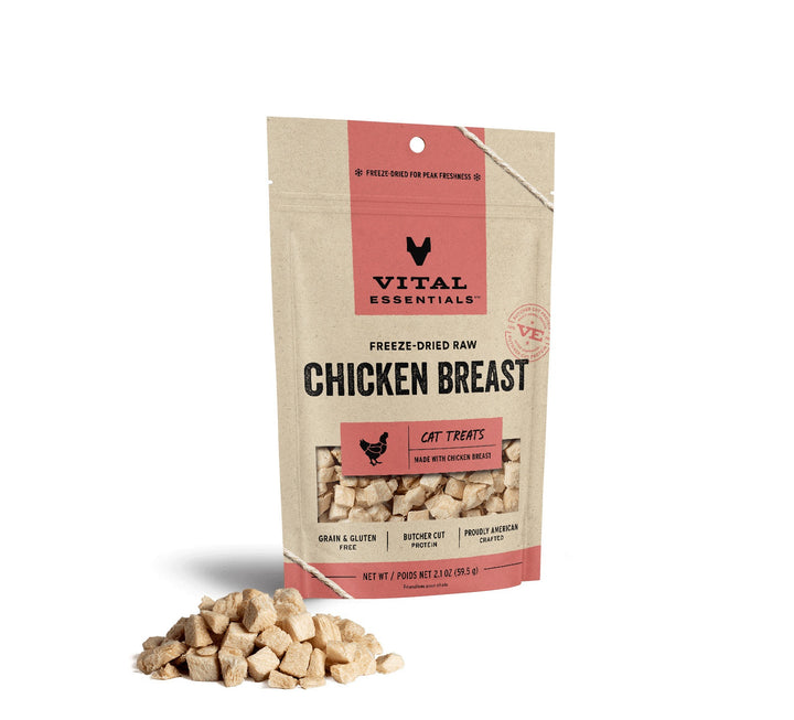 Vital Essentials Freeze-Dried Raw Chicken Breast Cat Treats (2 sizes) - low fat, premium single ingredient treat