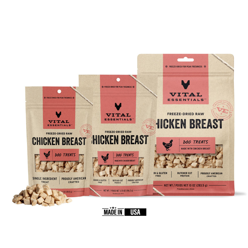 Vital Essentials Freeze-Dried Raw Chicken Breast Dog Treat (3 sizes) - low fat, premium single ingredient treat