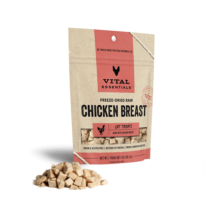 Vital Essentials Freeze-Dried Raw Chicken Breast Cat Treats (2 sizes) - low fat, premium single ingredient treat