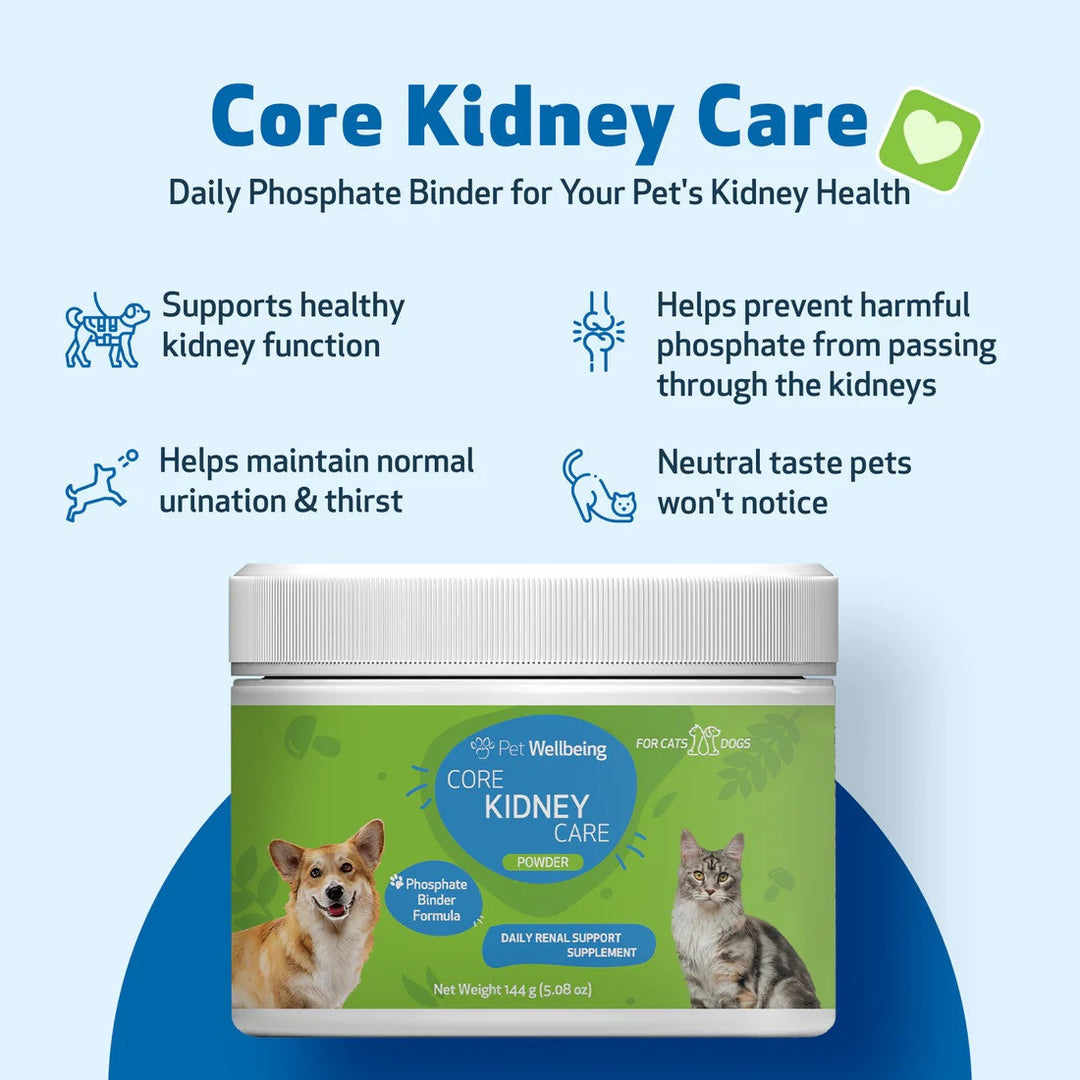 Pet Wellbeing Core Kidney Care (144g) - Daily Phosphate Binder for Cats & Dogs