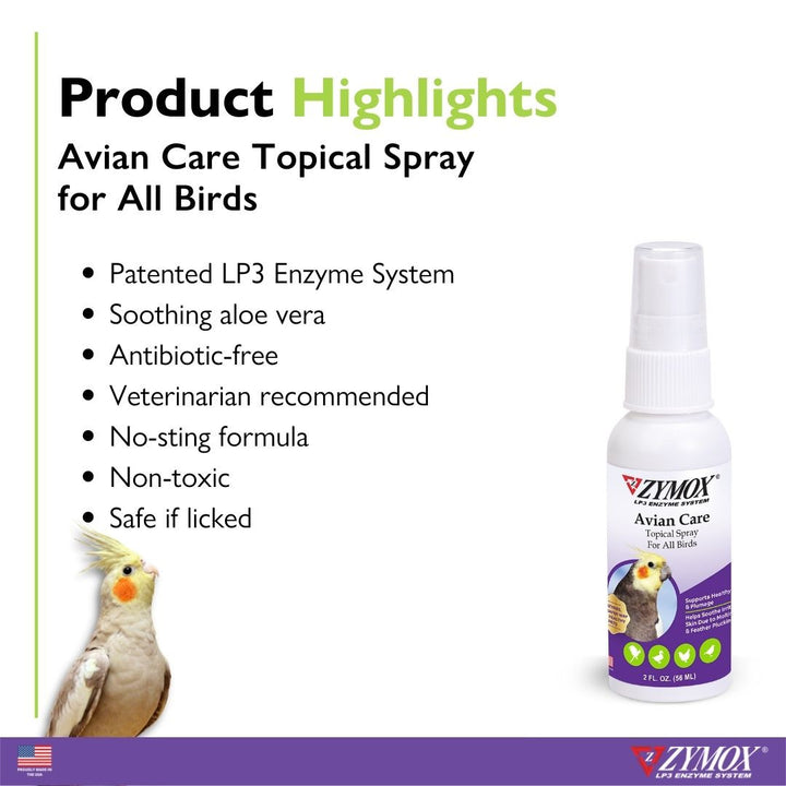 ZYMOX® Avian Care Topical Spray For All Birds (2 fl oz/59ml) -for treating abrasions, wounds, and other skin irritations