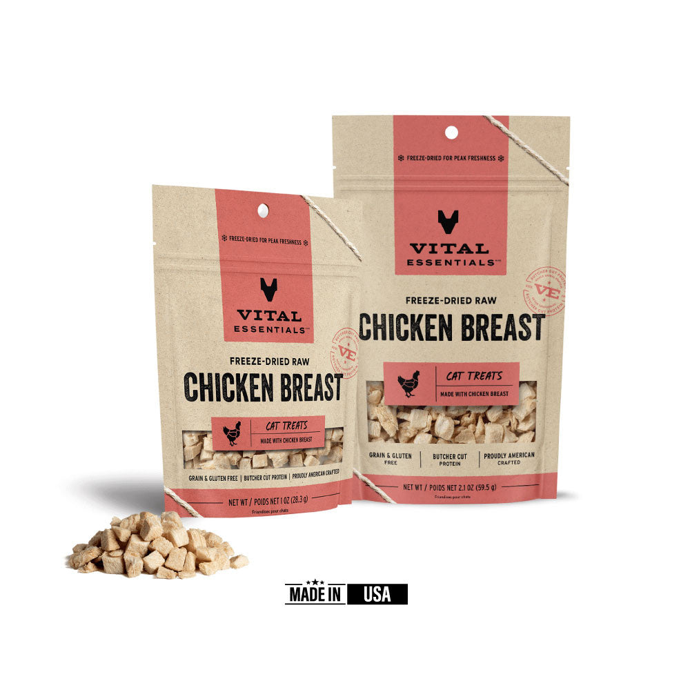 Vital Essentials Freeze-Dried Raw Chicken Breast Cat Treats (2 sizes) - low fat, premium single ingredient treat