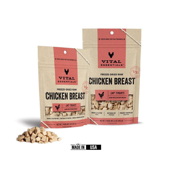 Vital Essentials Freeze-Dried Raw Chicken Breast Cat Treats (2 sizes) - low fat, premium single ingredient treat