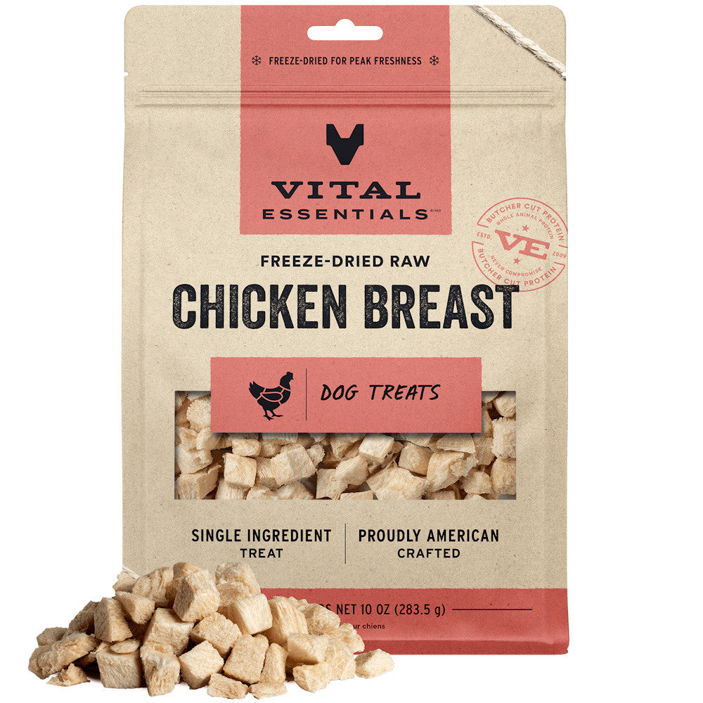 Vital Essentials Freeze-Dried Raw Chicken Breast Dog Treat (3 sizes) - low fat, premium single ingredient treat